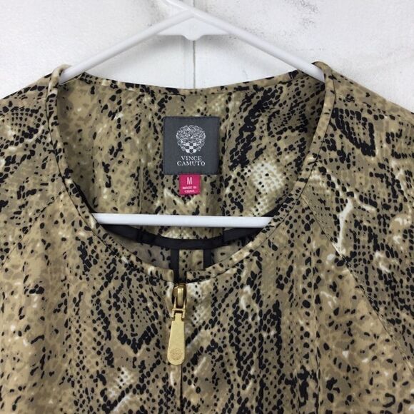 Vince Camuto Tan Black Snakeskin Zip Bomber - M - Picture 3 of 10